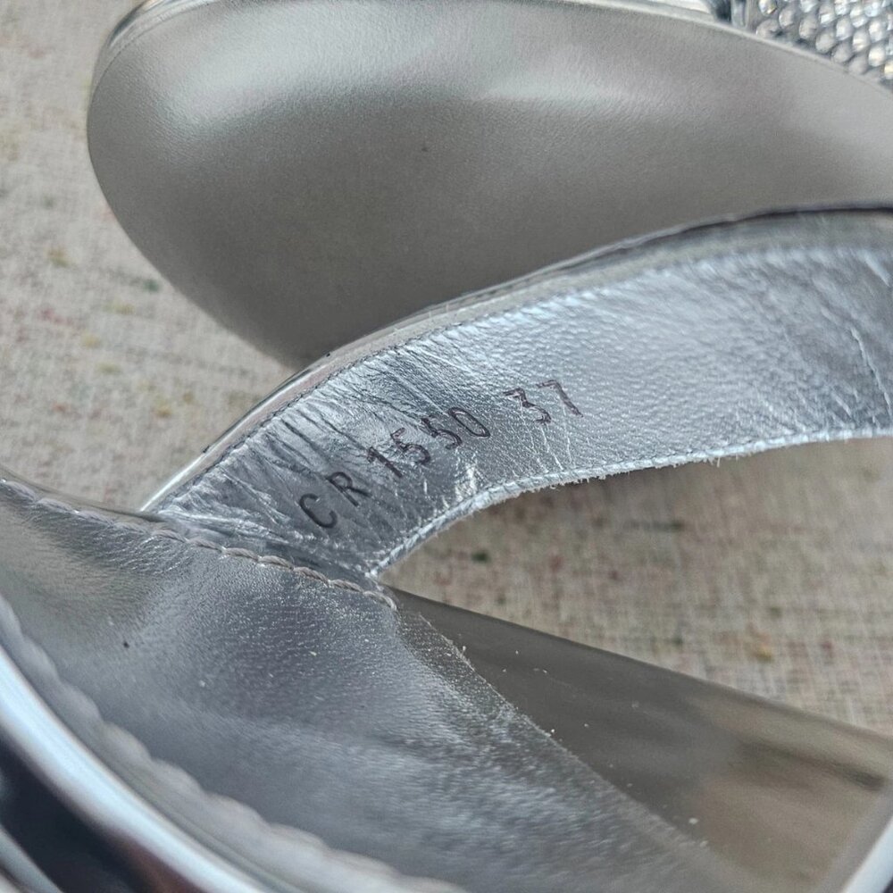 Dolce & Gabbana Women Heel Sandal Silver Tone Shoes Leather Made Italy Size 37 - Picture 10 of 12